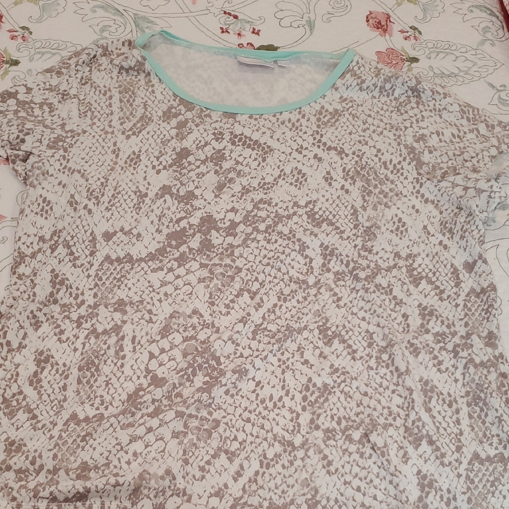 Belle by Kim Gravel Snake Print Top with Mint Trim